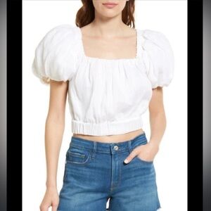Frame Ruched Puff Sleeve Top
